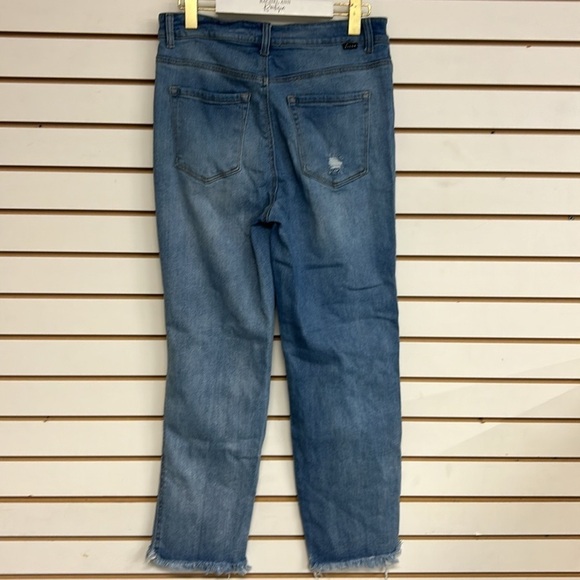 Risen Jeans High Rise Button Fly Distressed Frayed Raw Hem Stretchy Size 13/31 - Picture 4 of 12